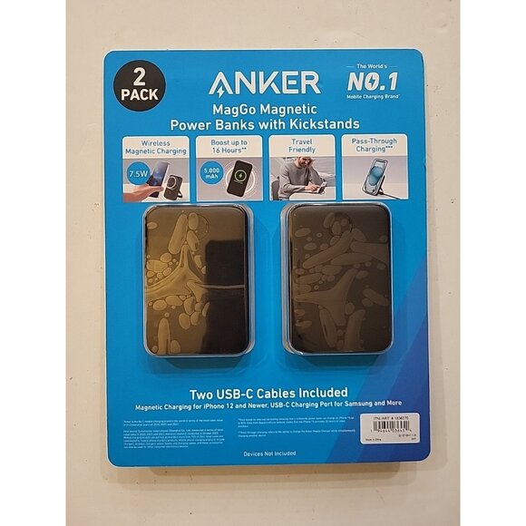 2 Pack Anker MagGo Magnetic Power Bank iPhone Wireless Battery Kickstand 5000mAh - Picture 1 of 7